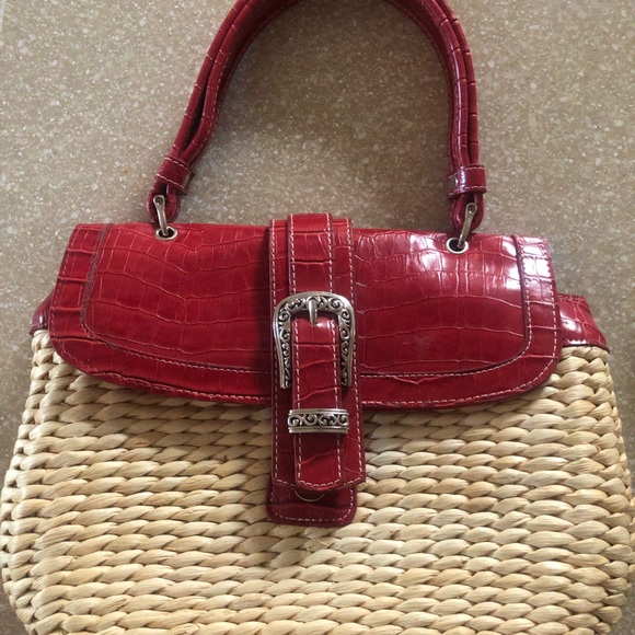 Brighton straw handbag with shoulder strap. Red leather. Excellent condition. - Picture 7 of 7